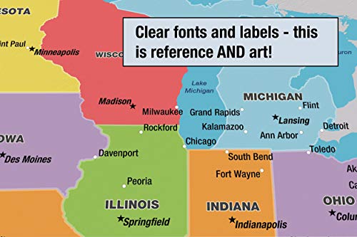 Laminated United States Scholar Map Poster | Educational Elementary School Version | Easy-To-Read Large Labels | 36” X 24” | Shipped In A Tube, Not Folded | Great For The Home Or Classroom #TOP3