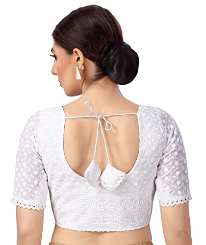Image of Studio Shringaar Women's Cotton Half Sleeves Chikankari Saree Blouse