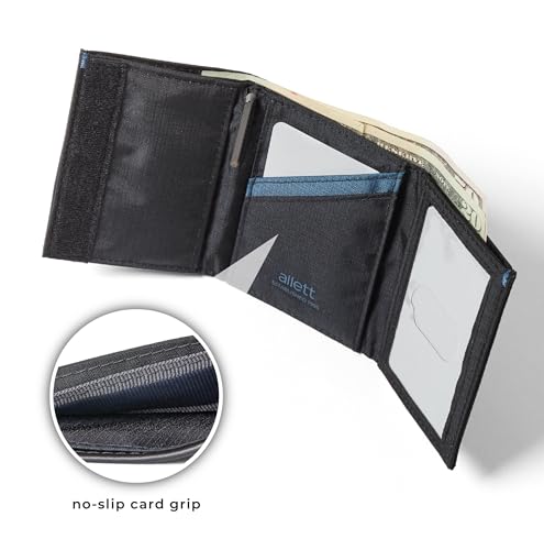 Allett Trifold Wallet, Jet Black | Nylon, RFID Blocking | Slim, Minimalist, Water Resistant, Thin, Front Pocket | Holds 2-12 Cards, Flat Bills, Receipts & Coins | For Men & Women3