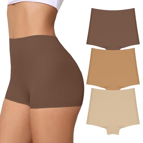 FallSweet BoyShort Underwear for Women No Show Seamless Panties Smooth Boxer Briefs Stretch Shorts Coffee M