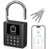 Dhiedas Heavy Duty Smart Padlock with Key, Fingerprint Lock with Code Bluetooth Control, Waterproof Biometric Electronic Digital Keypad Gate Lock for Outdoor Fence Gate Storage Shed Pool