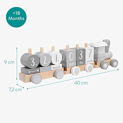 Navaris Holz Eisenbahn Holzzug für Kinder - Zug Holzspielzeug mit Buchstaben Zahlen - Baby Spielzeug personalisierbar… – Bild 5