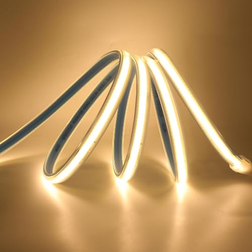 XUNATA Striscia LED COB 220V, Alta Luminosità 360 LED/m, IP65 Impermeabile, Ogni 50 cm di Taglio, Nastri LED Flessibile Luce (Bianco Caldo, 2m)