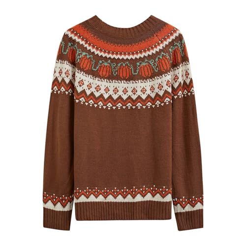CHICWISH Women Pumpkin Print Long Sleeves Knit Sweater Crewneck Casual Pullover Tops Fall Halloween Party Sweatershirt3