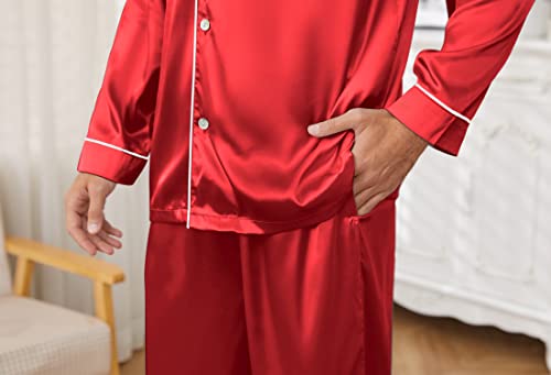 Image of U2SKIIN Mens Silk Pajamas Set, Long Sleeve Satin Pajamas for Men Sleepwear Button Down Pjs Set Two-piece