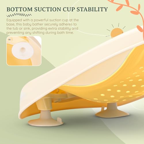 Image of Baybee Ziga Bath Seat for Babies | Portable Bather with Anti-Slip Edges & Suction Cup | Hanging Shower Tub for Newborns 0 to 12 Months (Yellow)