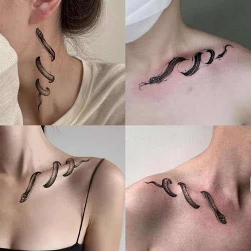 S.A.V.I Pack of 5 Temporary Tattoo Sheets for Men & Women - Waterproof, Long-Lasting Black Snake, Wings & Gothic Designs - Ideal for Body Art, Parties & Events - 10.5X6cm Each