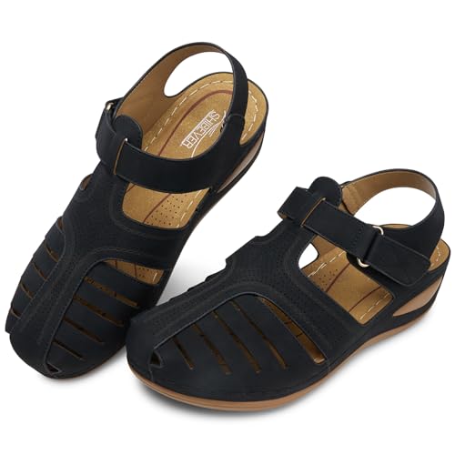 SHIBEVER Women's Wedge Sandals Summer: Closed Toe Sandals for Women Platform Dressy Wedge Size 5-11 6