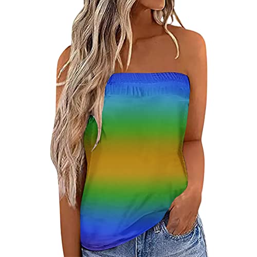 Femmes Multicolor Dégradé Sans bretelles Bandeau Décontracté Sans Manches Été Vacances Tube Top Shirt Blouse Femmes Débardeur Haut à Manches Longues Rayé Cover
