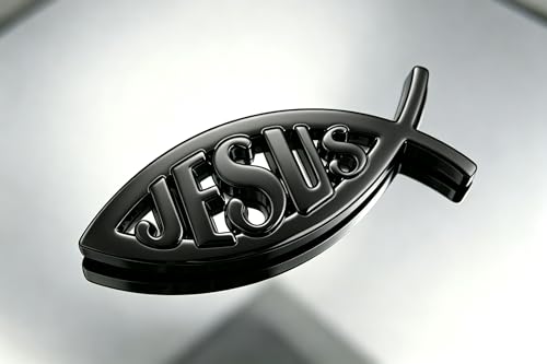 Image of 3D Chrome Emblem Badge Sticker Jesus Fish Decal Stickers Decoration for Car, Truck, Motorcycle, RV, Scooter, SUV, Door, Window (Black Fish)