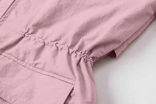 Betusline Girls' Hooded Rain Jacket Waterproof Lightweight with Grid Pattern4