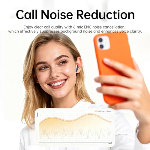Image of xinwld Adaptive Hybrid Active Noise Canceling 2026 Wireless Earbuds, 6 Mics ENC Clear Call Ear Buds, Hi-Res Audio Deep Bass Bluetooth 5.4 Headphones, 40H Playtime, Wireless Charging, LED, USB-C, Blue
