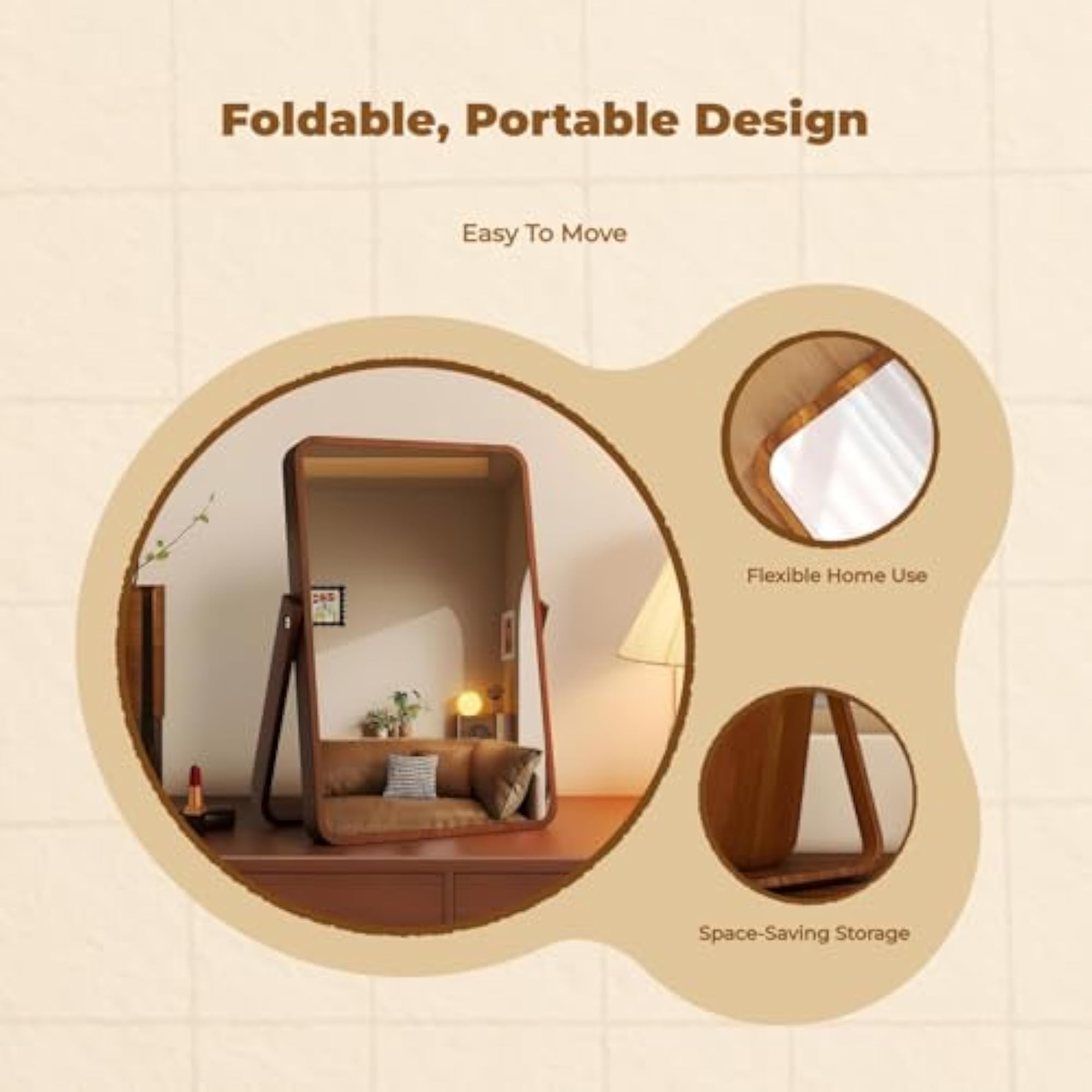 Sturdy Wood Folding Desktop Vanity Mirror, Walnut