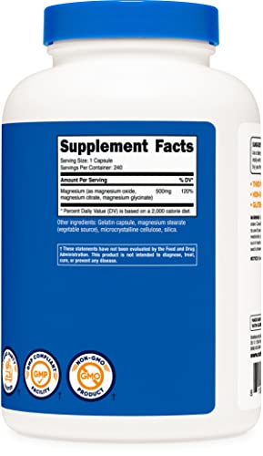 Nutricost Magnesium Complex 500Mg, 240 Capsules - Magnesium Oxide, Citrate, And Glycinate - Gluten Free And Non-Gmo #TOP3