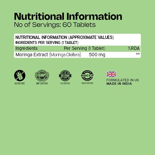 Image of Nutriburst Moringa 500mg - 60 Veg Tablets | Pure & Natural Moringa Supplement for Men and Women | Supports Immunity, Digestion, Energy and Active Lifestyle | Anti-Inflammatory Superfood