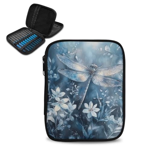 Image of Dragonfly Crochet Hook Case Portable Floral Crochet Storage without Hooks and Accessories Organizer for Knitting Needles Supplies