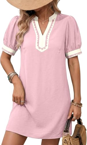 Townshine Robe droite avec col en V semi-ouvert, manches ballon contrastées, robe de plage...