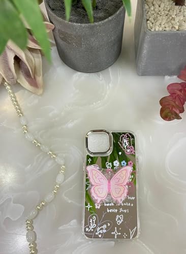 Image of COVERLY for iPhone 14 Plus 3D Luxury Butterfly Resin Stand Phone Case,Trendy Mirror Pop Cute Makeup Art Laser Cut Fluttering Wings Love Phone Holder Princess Cover for Apple iPhone 14 Plus