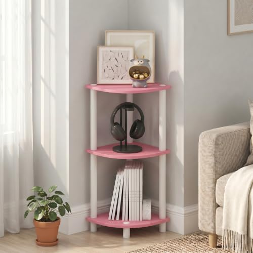 Image of Furinno Turn-N-Tube Toolless Assembly 3-Tier Storage Shelves, Pink | Pink Corner Shelf, Open Storage Book Shelf, for Organization and Storage, Living Room, Home Office, Bedroom