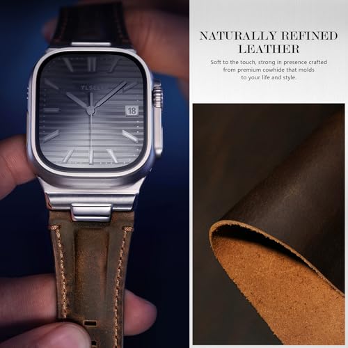 Image of Leather Band for Apple Watch Ultra 3 /Ultra 2 Bands 49mm 46mm 45mm 44mm, Top Genuine Leather Designer Replacement Strap for iWatch Ultra 3 2 1 SE series 11 10 9 8 7 6 5 4 3