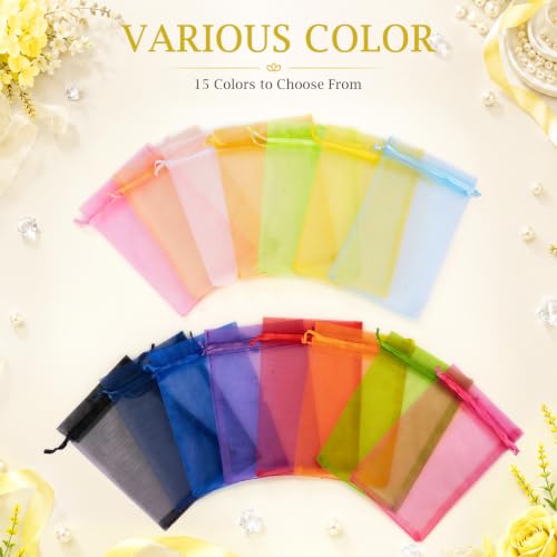 Image of FUNFERY 100PCS Lemon Yellow Organza Gift Bags 5x7in,Drawstring Pouch