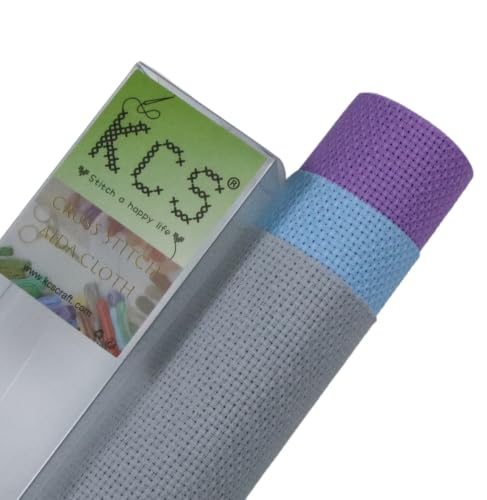 Image of KCS 3 pc of 15 inch x 18 inch(38cmx45cm) 16 Count Cross Stitch Cotton Aida Cloth Needlework Rolled Fabric Box,16CT,Light Grey+Light Blue+Lavender