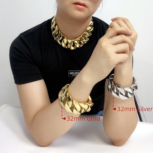 SDA Wide Chunky Gold Chain Necklace - Heavy and Waterproof 316L Surgical Steel with 18K Gold Plating for Modern Men and Women into Hip Hop Fashion3