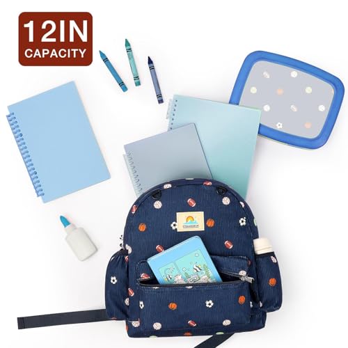 Image of STEAMEDBUN Corduroy Toddler Backpack for Boys 2-4: Kids backpack for Boys Girls - 12 inch Preschool Kindergarten Backpacks