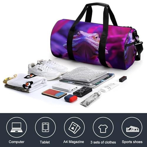 Duffle Bag, Women's Cool Bearded Dragon Lizards Purple Portable Multi-functional Sports Gym Bag, Elegant Large Capacity Travel Luggage Bags with Detachable Strap4