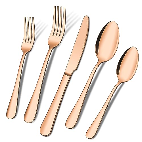 20 Piece Matte Copper Silverware Set, ENLOY Rose Gold Stainless Steel Flatware Cutlery Set for 4, Kitchen Utensil Set Service for 4, Include Knife Fork Spoon, Mirror Polished, Dishwasher Safe
