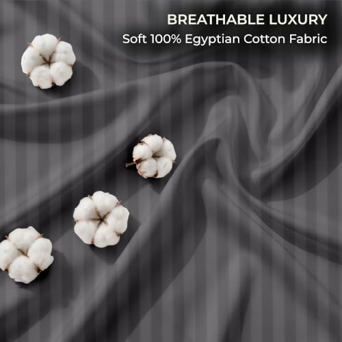 Image of SGI bedding RV Short Queen Sheet Set 60x75, 600 TC Egyptian Cotton, 4 Piece Luxury Hotel Collection, Ultra Soft & Breathable, Fits RV Mattress Camper & Trailer, 15 Inch Pocket, Dark Grey Stripe