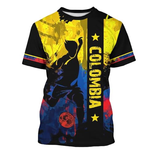 Gukefun Men Women Colombia Soccer Jersey 3D Printed T-Shirt Colombian Football Fan Apparel Short Sleeve Training Jersey