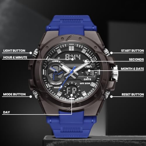 Image of V2A Styrke 5120 Analog Digital Watch for Men | Hybrid Multi Display Dial | Alarm Stopwatch Day Date 12 /24 Hr | TPU Strap | 30M Water Resistant | Gift for Mens