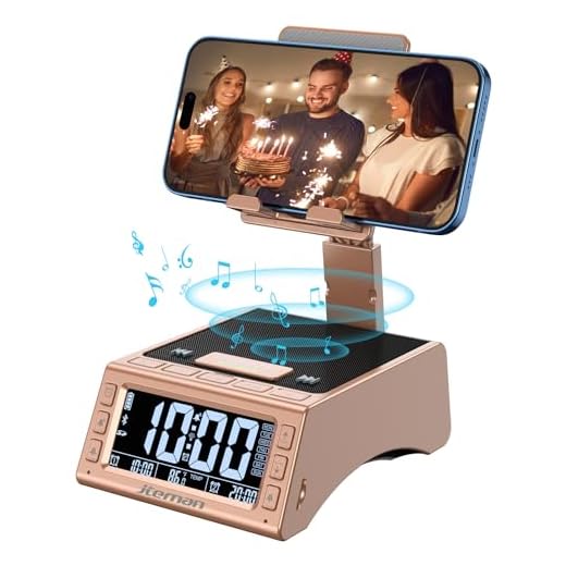 JTEMAN Gifts for Men Women,Cell Phone Stand with Wireless Bluetooth Speaker,Adjustable Cool Tech Kitchen Gadgets,Unique Birthday Gift Idea for Him, Husband, Boyfriend（Rose Gold）
