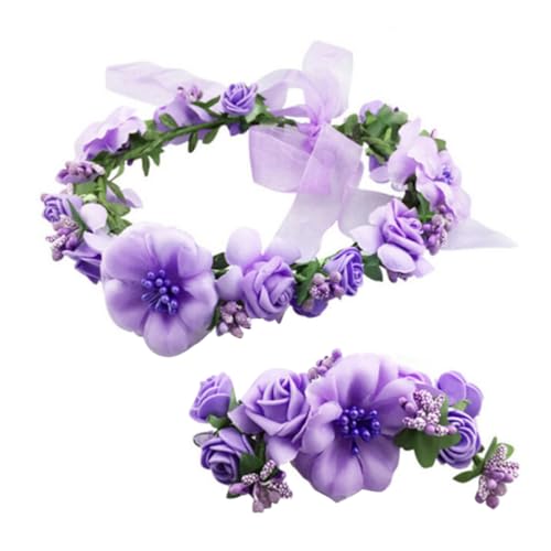 OATIPHO 2 Piezas de Tocados Ajustables en Púrpura con Pulsera de Boda para Fiestas y Disfraces, Accesorios Pelo Mujer Elegantes y Realistas