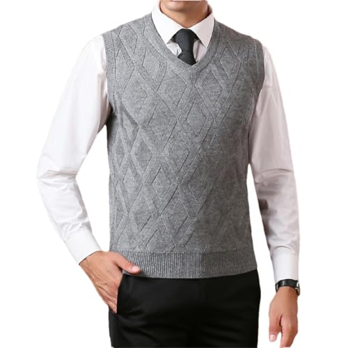 Men's V Neck Argyle Pattern Casual Sleeveless Wool Knit Tank Sweater Vest for Daily Pullover Sweater
