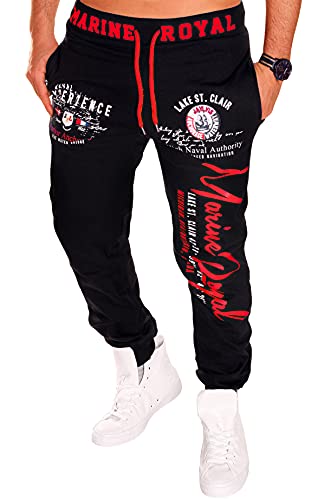 Jaylvis Herren Jogginghose lang Baumwolle Sweatpants H.512 5XL, Schwarz-rot