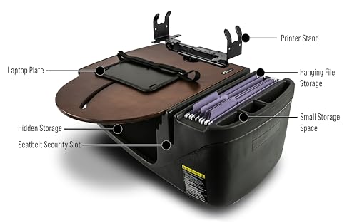 Image of AutoExec AE-RMCD-PS-21M Roadmaster Car Desk for Your Vehicle Workstation and Mobile Office, Mahogany with Printer Stand | Vehicle Workstation, Mobile Office, Printer Stand