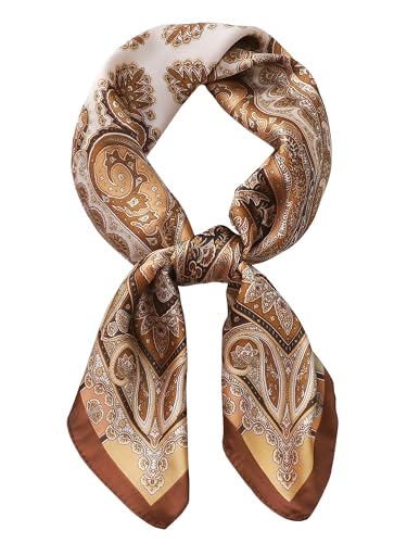 Seelsetudo Head Hair Scarf for Women Men - Bandana Like Satin Silk Neck Wrap Scarf Square Vintage Scarves 27.5 (Brown)