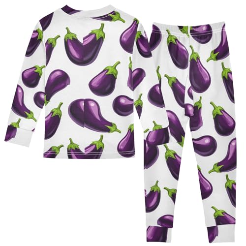 Pajama Sets Long Sleeve Eggplant Pattern Print Design Soft Comfy Sleepwear 2 Piece PJS 3-8T3
