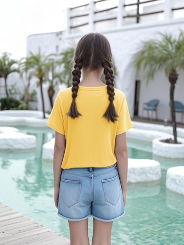 Image of Girls Short Sleeve Tee Shirts Kids Summer Crewneck Tops 5-14 Years