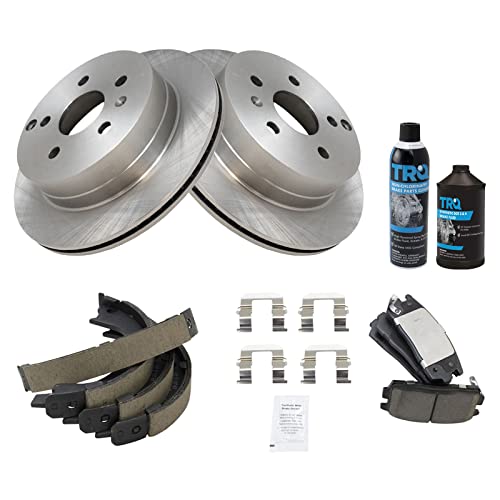 Image of TRQ Rear Brake Pad & Rotor Kit, with Chemical Kit Parking Brake Shoe Set Ceramic Compatible with 2010-2017 Chevrolet Equinox GMC Terrain