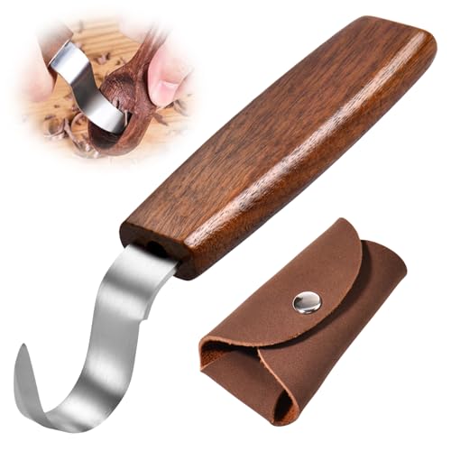 LEONTOOL Wood Carving Hook Knife Spoon Carving Knife with Leather Sheath, Curved Knives Wood Carvings Tool for Spoons Bowls Cups, Crooked Whittling Tools for Beginners and Professional Carvers