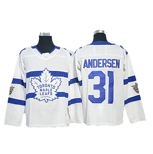 Yajun Andersen?31 Toronto Maple Leafs Camisetas Hockey Jersey sobre Hielo NHL Hombre Ropa Respirable T-Shirt de Manga Larga,White,2XL