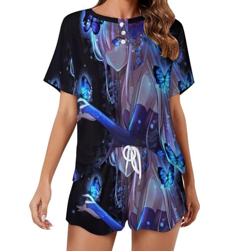 Ensemble de pyjama pour femme sleepwear court imprimé papillon été
