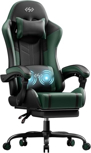 Image of HLDIRECT Gaming Chair, Ergonomic Video Game Seat with 360 Swivel & Lumbar Massage, Computer Chair PU Leather Cushion for Adults Home /Office Use (Black & Green)