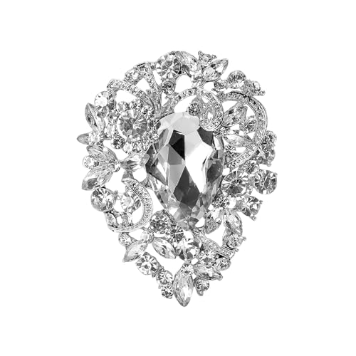 Image of Premium Rhinestone Brooch Pin for Women Big Large Crystal Oval Brooch Lapel Pin Sparkling Red /Purple /Green /Gold /Silver /Black /Blue Crystal Brooch Wedding Bride Bridesmaid Dress Jewelry for Her