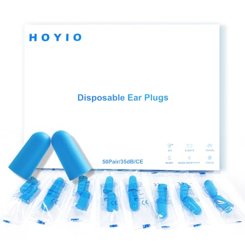 HOYIO Tapones Oidos Ruido Dormir, 50 Pares 35dB SNR Tapones Oidos Espuma Cancelacion de Ruido Antironquidos, Tapones Insonorizados para Festival Moto Trabajo Estudio Viajes, Suave, Desechable, Azul