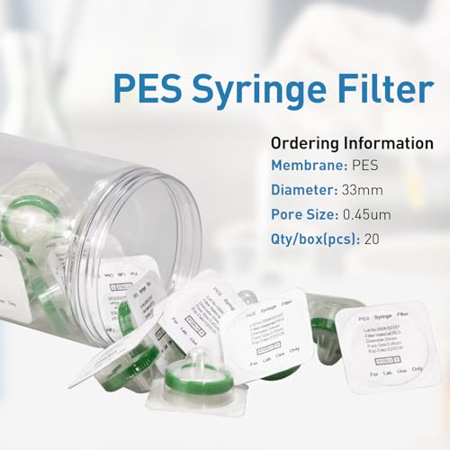 Image of Sterilized Syringe Filter PES 20 Pack, 0.45 um Pore Size, 33 mm Membrane Diameter, Hydrophilic Filtration Sterile Packed Individually