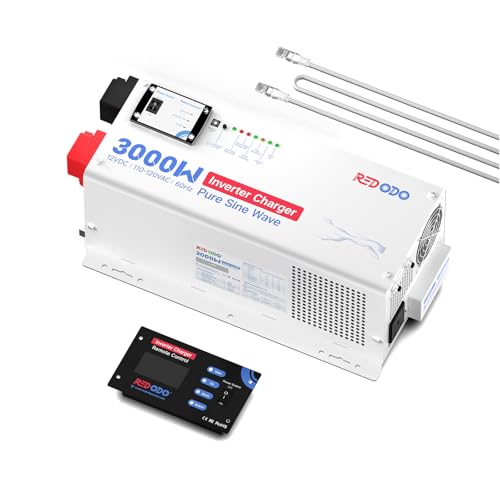 Image of Redodo 3000w Pure Sine Wave Inverter Charger 12V DC to 120V AC Surge 9000w w/Remote Control for Off-Grid Solar RV Boat Home, Compatible with Lithium & Various Batteries